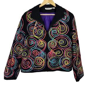 Vintage 80's Anage Abstract Wearable ARTWORK BEADED RIBBON Ladies Jacket XL
